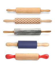 Different rolling pins isolated on white, set