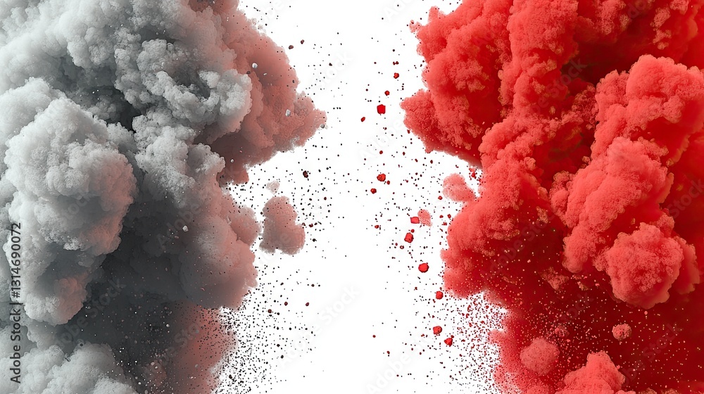 Poster red and grey ink clouds collide; abstract art background; design element