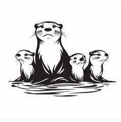 Otter Family vector. Otter Family Stock Illustration on white background.