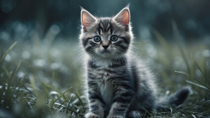 Obraz premium Kitten resting on the grass. Shallow depth of field.