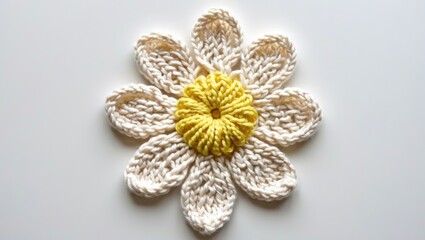 Knitted Adorable White Flower Set Against White Background