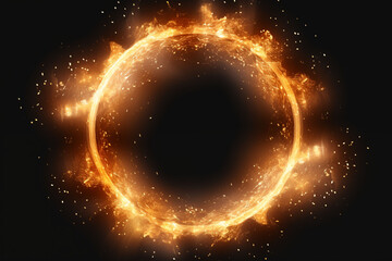 Obraz premium Abstract golden glowing ring of light with particles