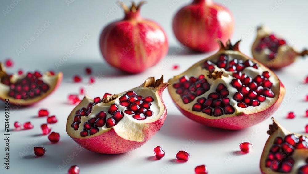 Aufkleber isolated piece of pomegranate with a full depth of focus and a clipping path on a white background.