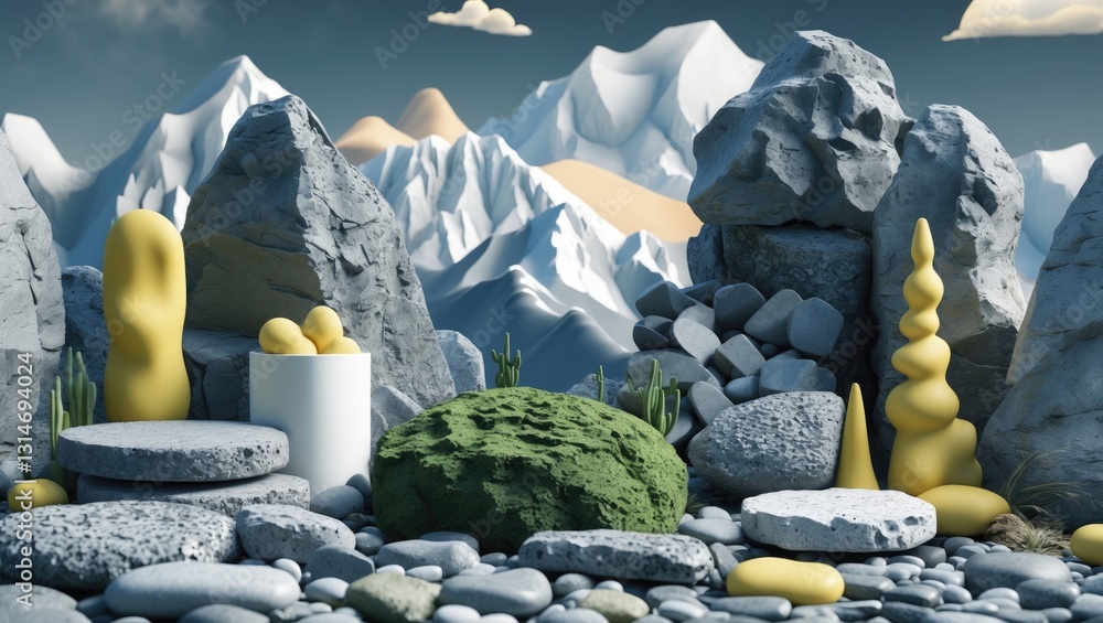 Poster stone collection. cobblestone in gray. mountain ranges and a natural element. decorative items used 