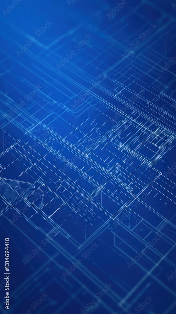 Poster abstract blueprint design with blue lines on a dark background