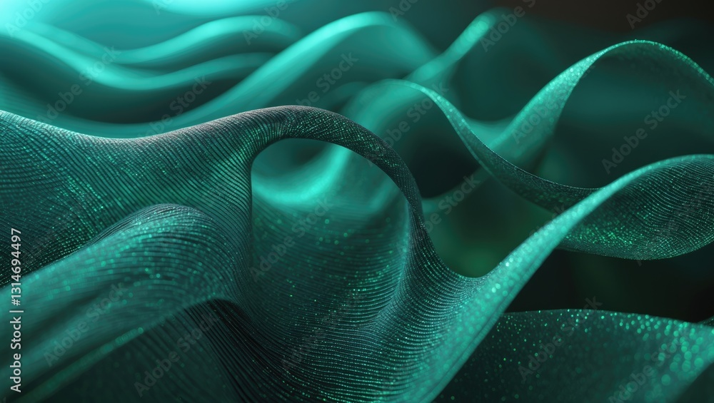 Poster holographic black mesh background with a wavy texture and abstract gradation of light.