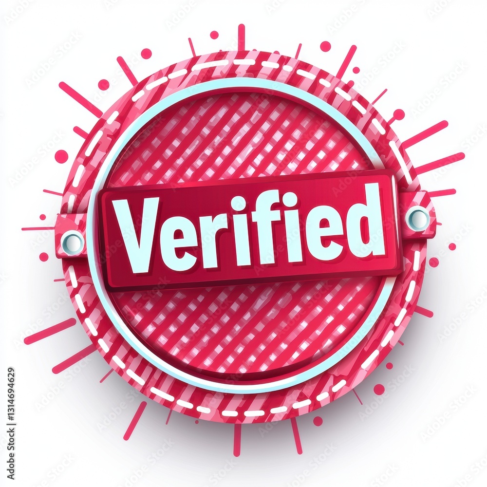 Poster red check mark badge with verified text in eye-catching design for authenticity and trustworthiness