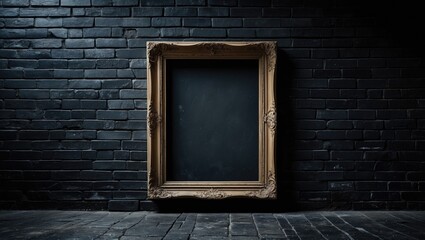 frame on black brick wall with empty space