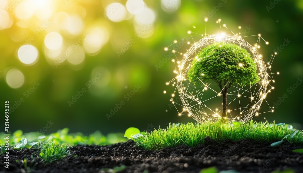 Poster tree growing on crystal globe and green grass: exploring digital and technological convergence in gr