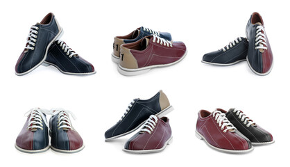 Pair of bowling shoes isolated on white, set