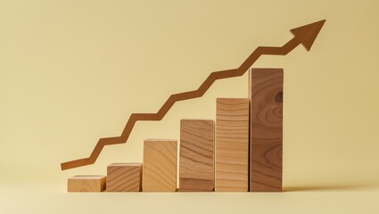 Ladder graph illustrating the career path for growth success process concept. Wooden blocks ascending with an upward arrow and ample copy space.