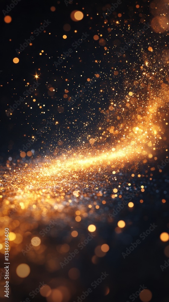 Poster ethereal golden light cascade on dark backdrop creating a magical and festive atmosphere with bokeh 