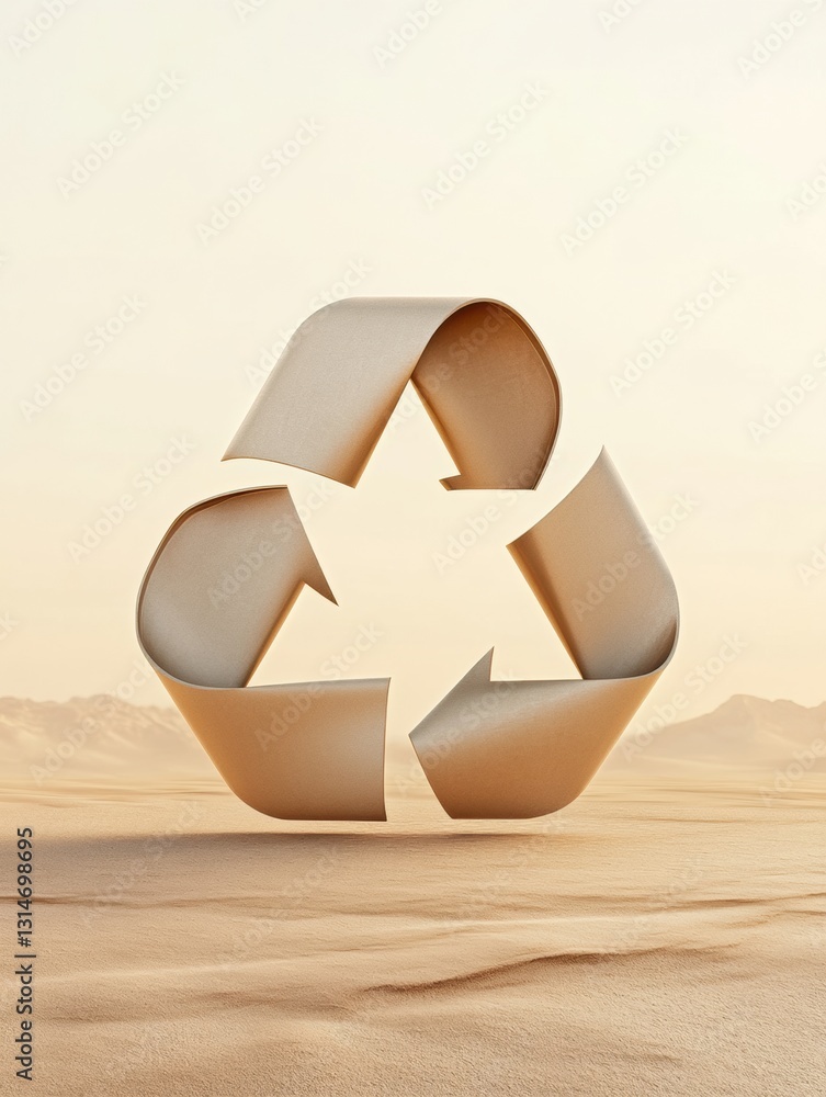 Poster circular recycling loop symbolizes sustainable consumption in a serene minimalist landscape with cle