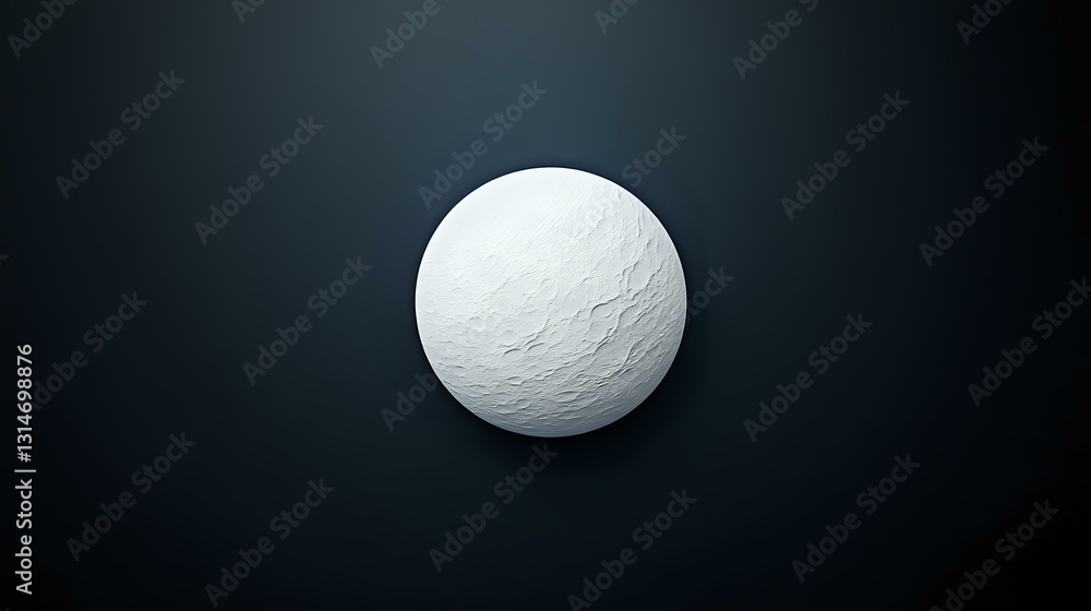 Poster white sphere with rough lunar-like surface texture and dramatic shadows on dark background, suitable