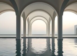 Serene Architectural Reflection in Pool;