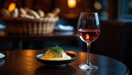 Naklejka premium glass of wine accompanying dinner