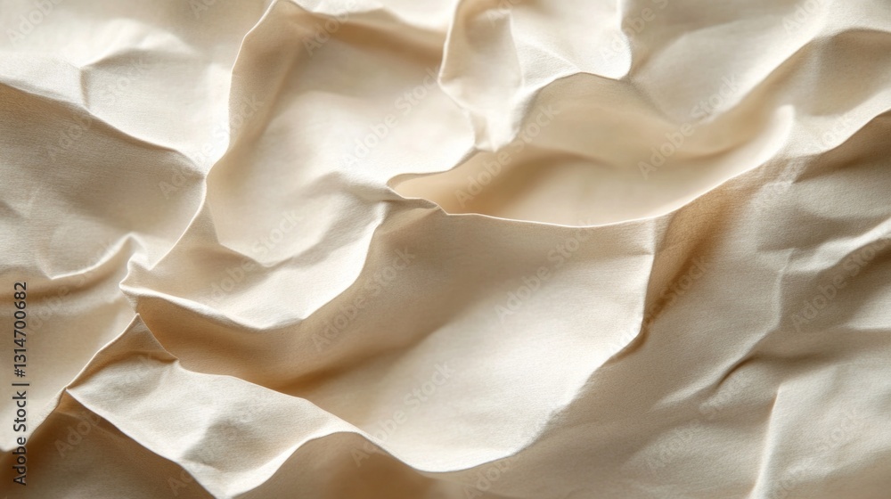Poster delicate fabric displays an intricate interplay of light and shadows, showcasing soft, crumpled text