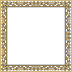 Vector square gold and black ancient Russian ornament. Slavic rectangle, border, frame. Painting of the royal chambers