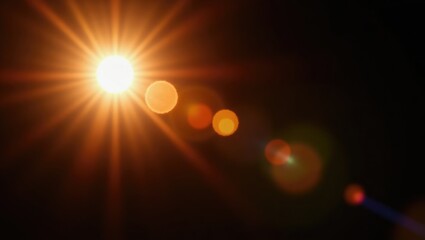 Lens flare and light effect overlay on a dark background. orange hue. Optical Flare illustration. lens effects for design overlays or screen blending mode.