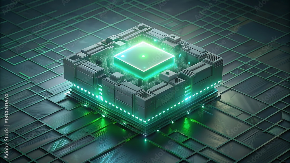 Poster futuristic technology cube with glowing core