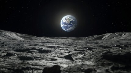Obraz premium View of Earth seen from the surface of the Moon