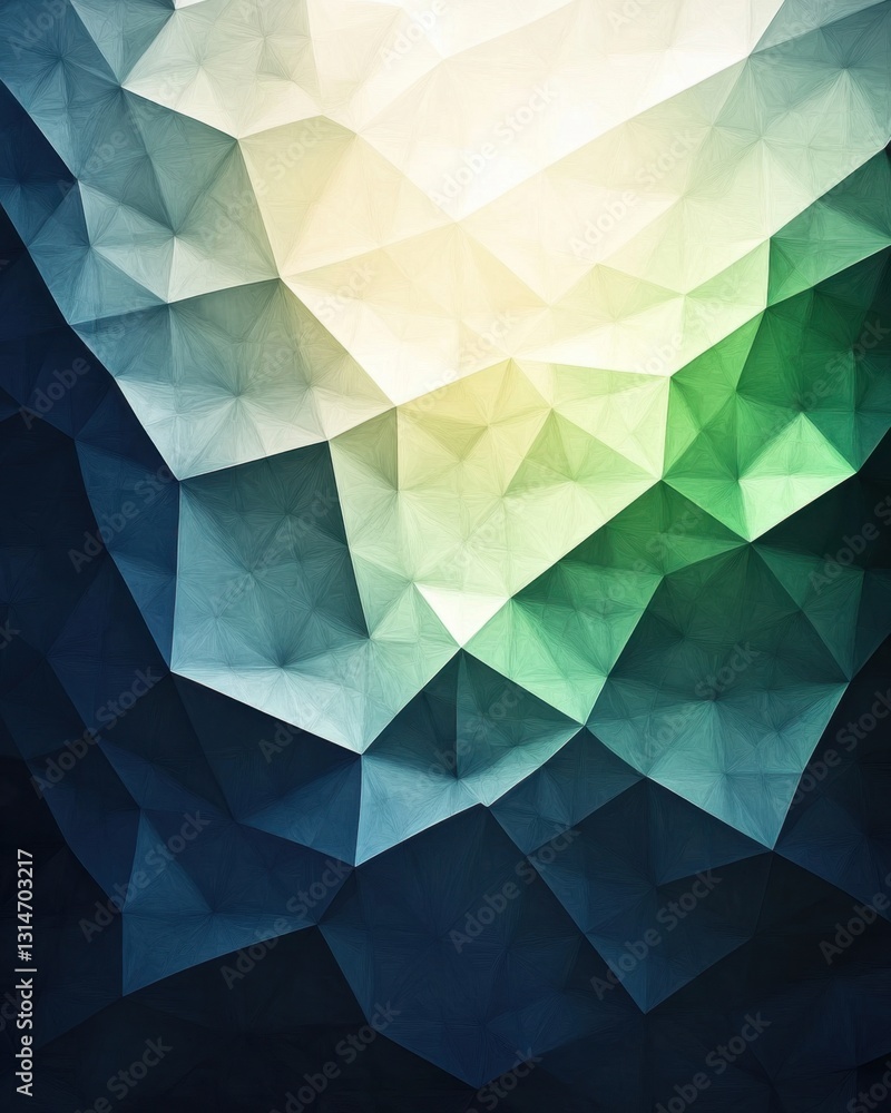Poster abstract geometric mosaic background with triangular shapes in gradient blue green and yellow colors