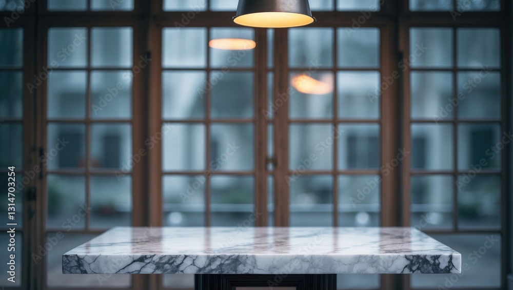 Aufkleber banner mock up abstract background featuring an empty white marble stone table top alongside a blurr