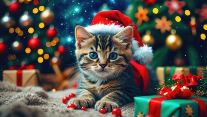 Obraz premium Kitten and Christmas celebration