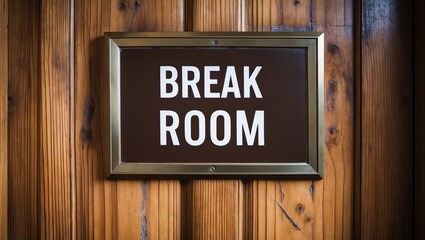 Wooden Door featuring a sign that reads Break Room.