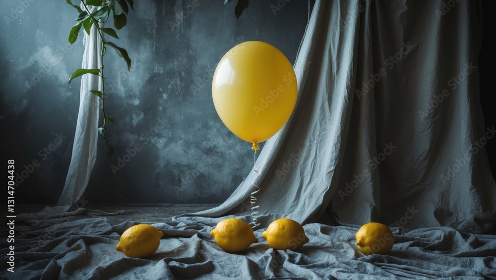 Poster lemon balloon set against a backdrop. idea for a basic summertime activity.