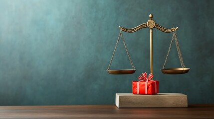 scales of justice on a red background