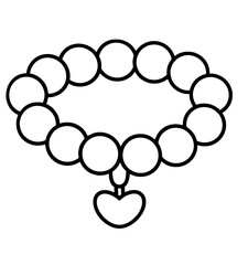 Jewelry concept: bracelet made of round beads connected in a circle, with a heart-shaped pendant hanging from the bottom, symbolizing femininity and love.

