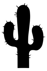 plants in dry deserts: cactus silhouette with two curved side branches, classic cactus shape with a central trunk and small prickles on each stem.

