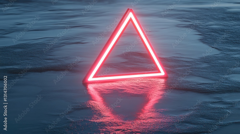 Aufkleber a glowing neon triangle floats on a reflective water surface, creating a surreal visual effect.