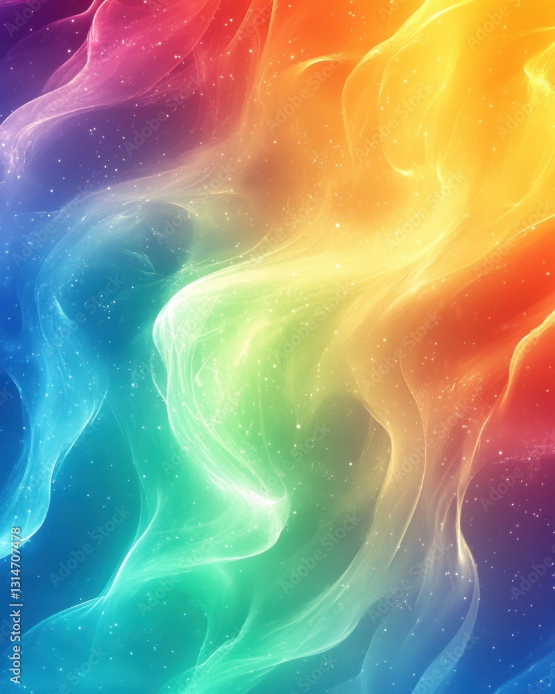 Poster vibrant rainbow spectrum abstract background with ethereal light and sparkling dust particles creati