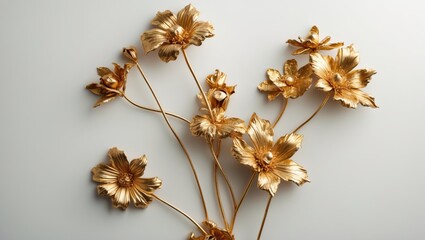 Fototapeta premium Detail of golden flowers isolated over a white background.