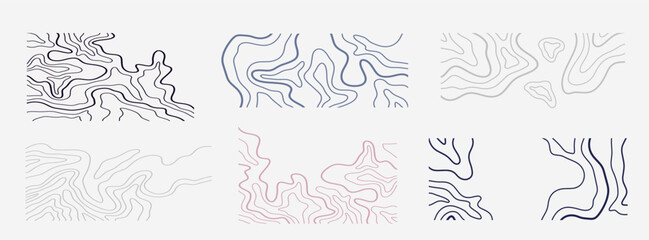 Topography map shapes abstract wavy lines set