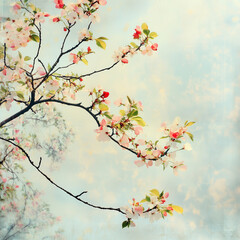 Obraz premium Vibrant Tree Branch Flowers: Summer and Spring Paint Photo Overlays, cherry blossom in spring
