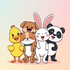 Cute Cartoon Animals Duckling Puppy Kitten Bunny Panda