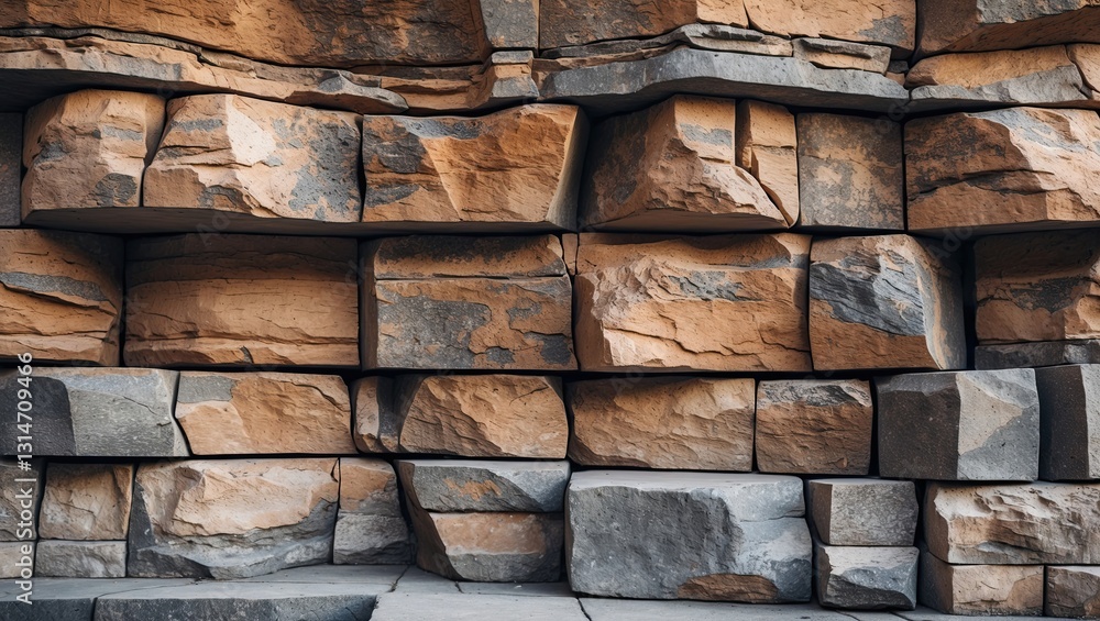 Aufkleber textured arrangement of stacked stones showcasing earthy colors and natural patterns, creating a rus