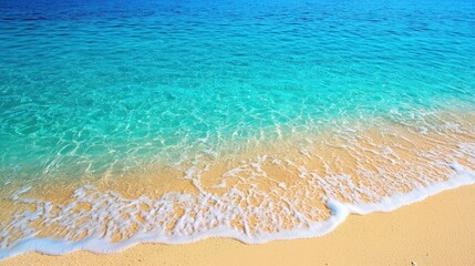 Tropical beach, gentle waves lapping, sandy shore, vibrant turquoise water