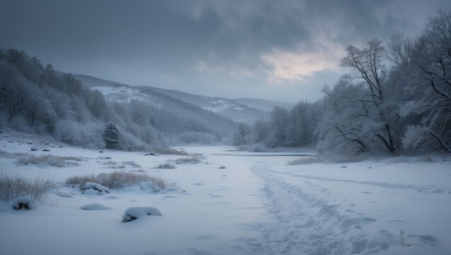 Winter landscape in a snow-covered nature reserve