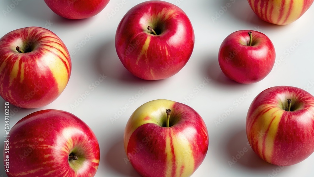 Poster apples isolated collection. group of red apples on a white background, viewed from various angles.