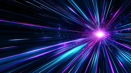 Obraz premium Vivid Blue And Purple Streaks Of Light Converging On A Bright Center Against A Dark Background With An Abstract Digital Art Design