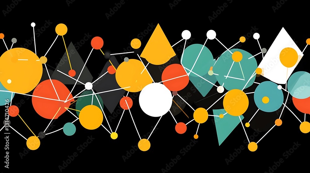 Aufkleber abstract geometric network with circles and triangles on black backdrop