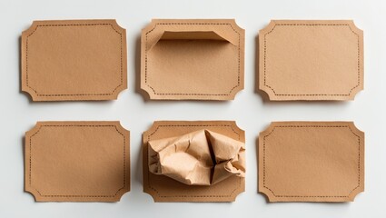 Collection of orange rectangular paper sticker labels placed on a white background.