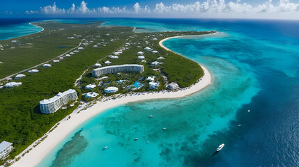Fototapeta premium panoramic landscape aerial view of the tropical paradise of the cayman islands in the caribbean sea
