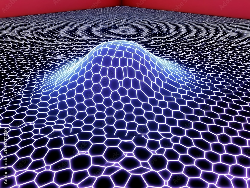 Poster abstract glowing hexagonal structure with deformation on a surface