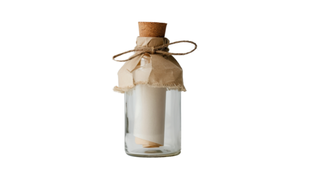 Message in a bottle with transparent background, showing mystery and adventure