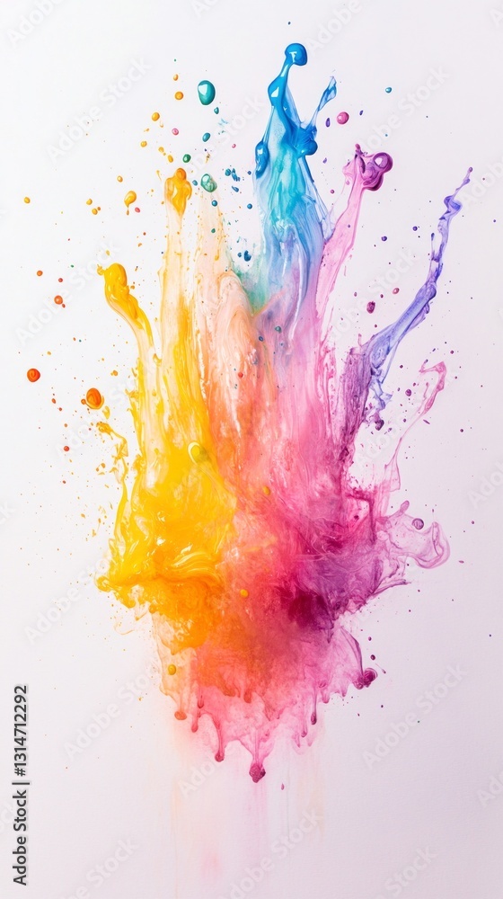 Poster swirls of yellow, pink, and blue paint burst from the center, creating a dynamic and lively array of